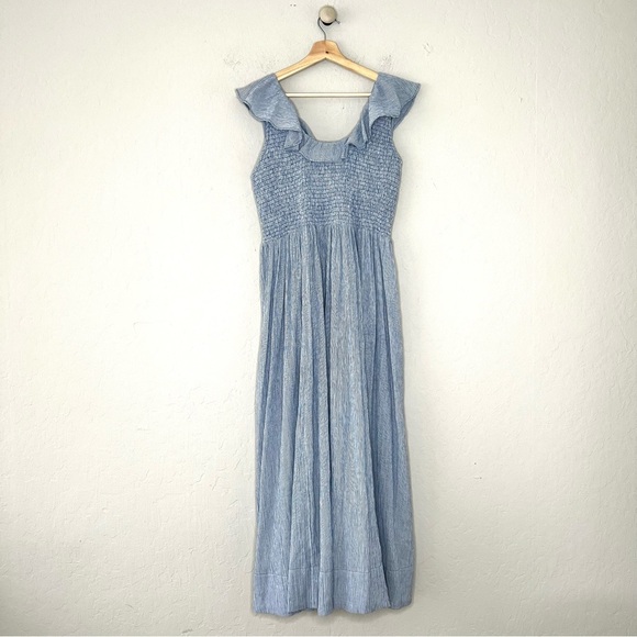 NWT HATCH Sarah Maternity Pinstripe Ruffle Midi Dress - Picture 4 of 9